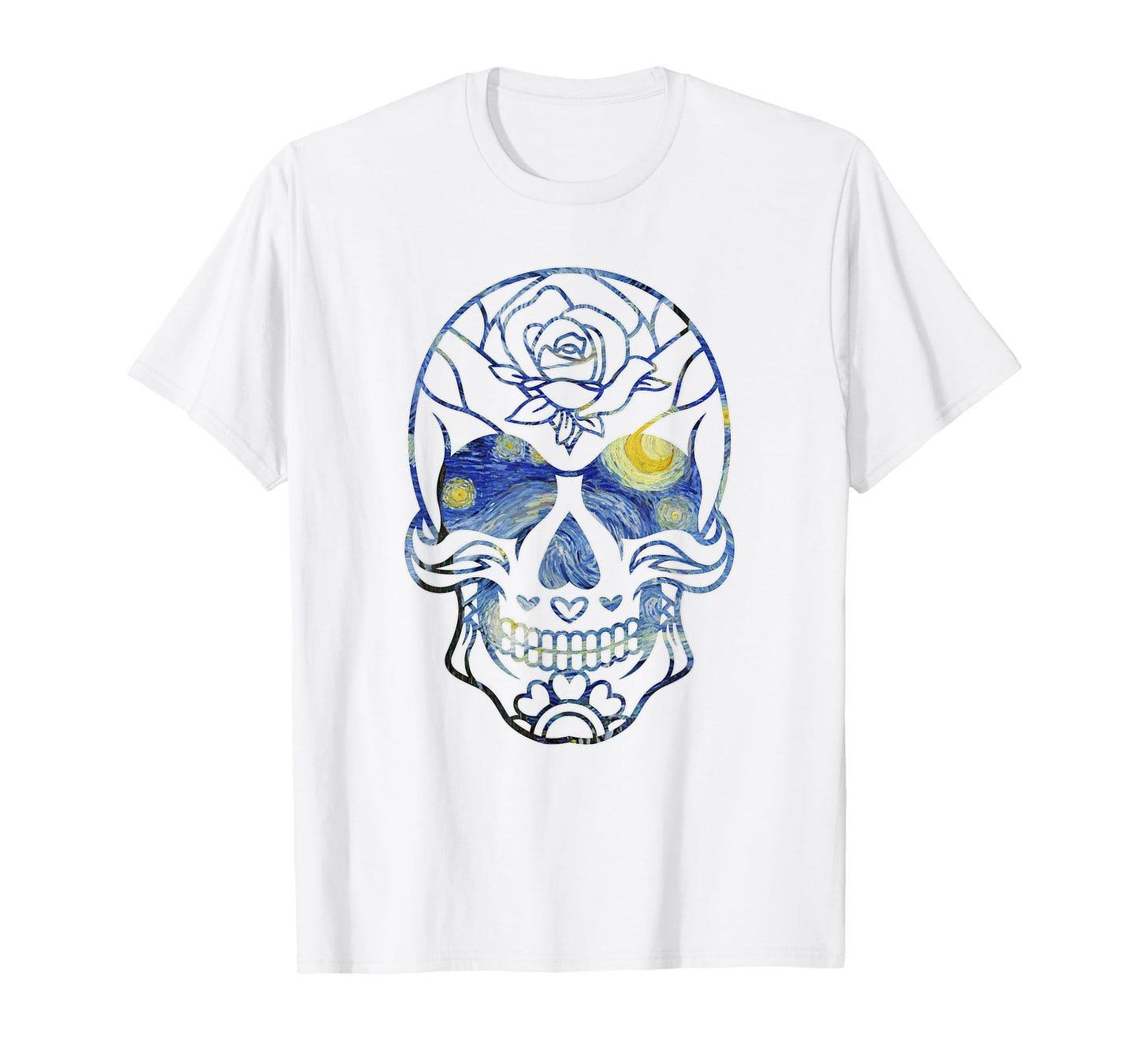 Van Gogh Starry Night Sugar Skull Day of the Dead Art T-Shirt