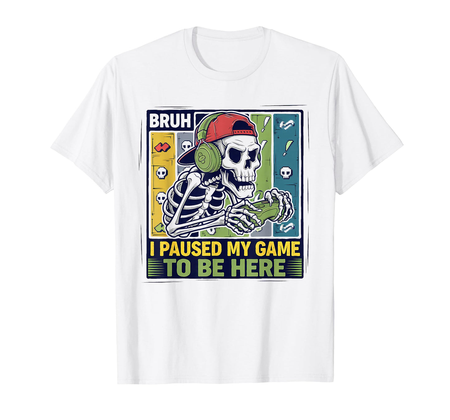 Bruh I Paused My Game Funny Skeleton Halloween Youths Boys T-Shirt
