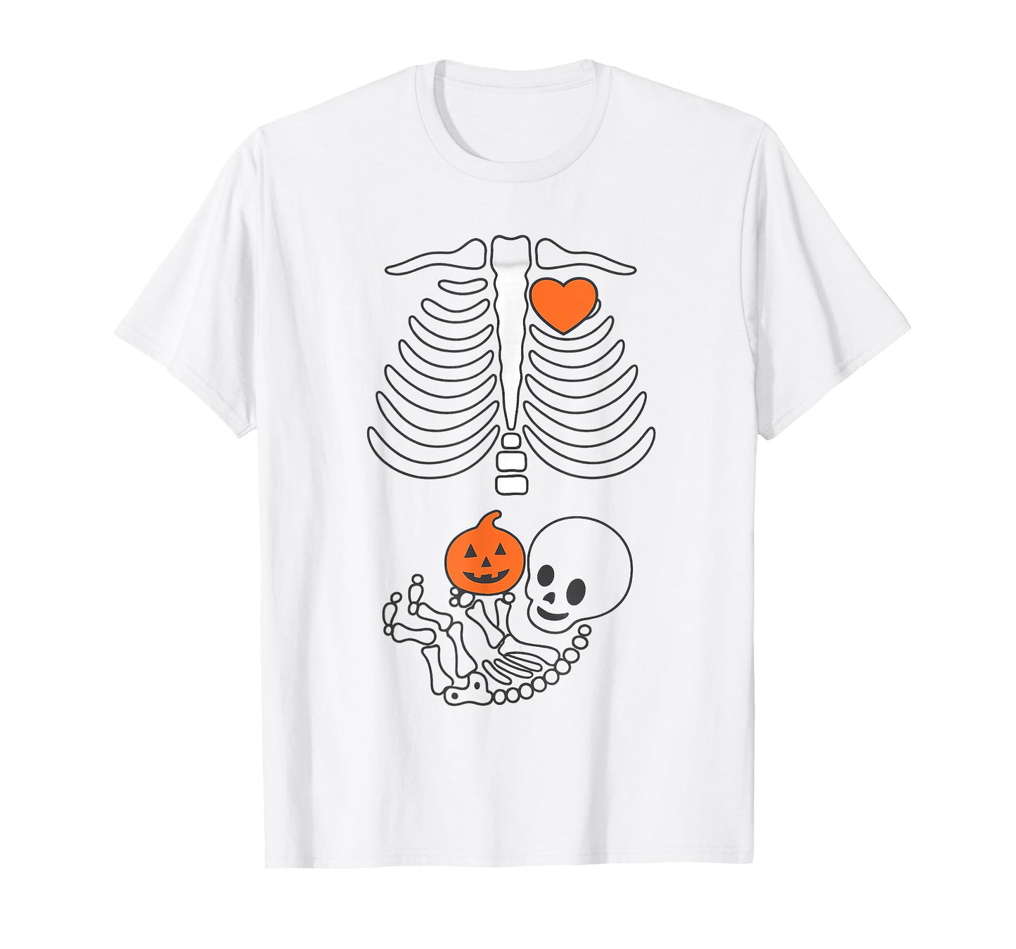 Halloween Skeleton Baby Rib Cage Maternity Pregnant Pumpkin T-Shirt