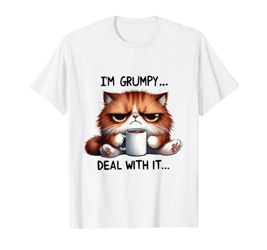 funny cat i'm grumpy deal with it T-Shirt for Men Women Kids
