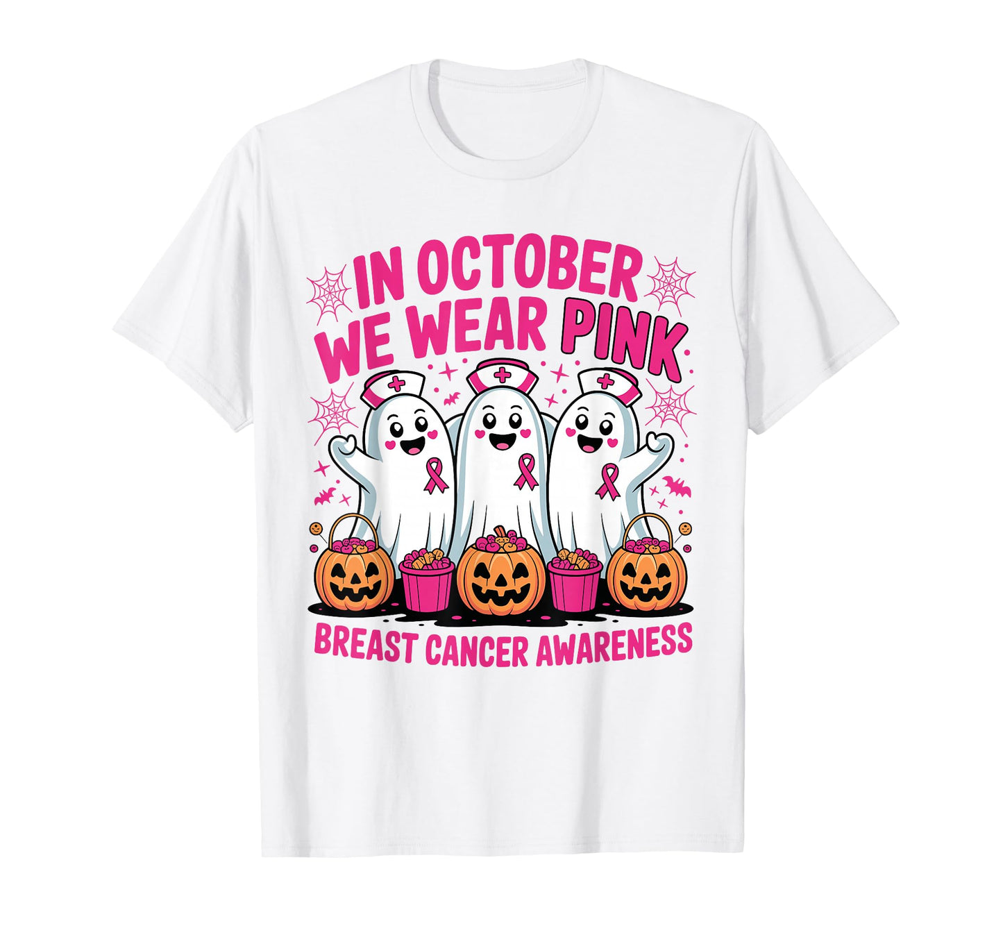 in October We Wear Pink Nurse Breast Cancer Halloween T-Shirt
