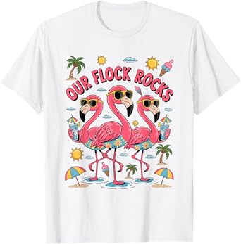 Our Flock Rocks Flamingo Summer Vacation Squad T-Shirt