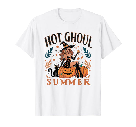 Hot Ghoul Summer Funny Witch Gothic Spooky Retro Halloween T-Shirt
