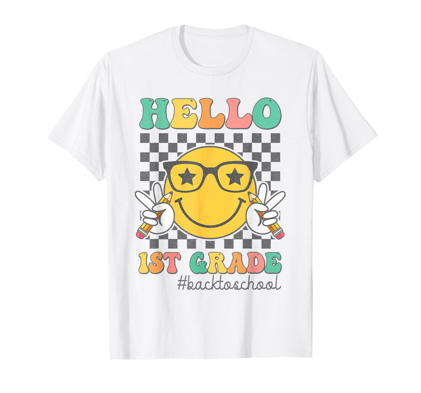 Hello 1st Grade Smile Face First Day Of School First Grade T-Shirt