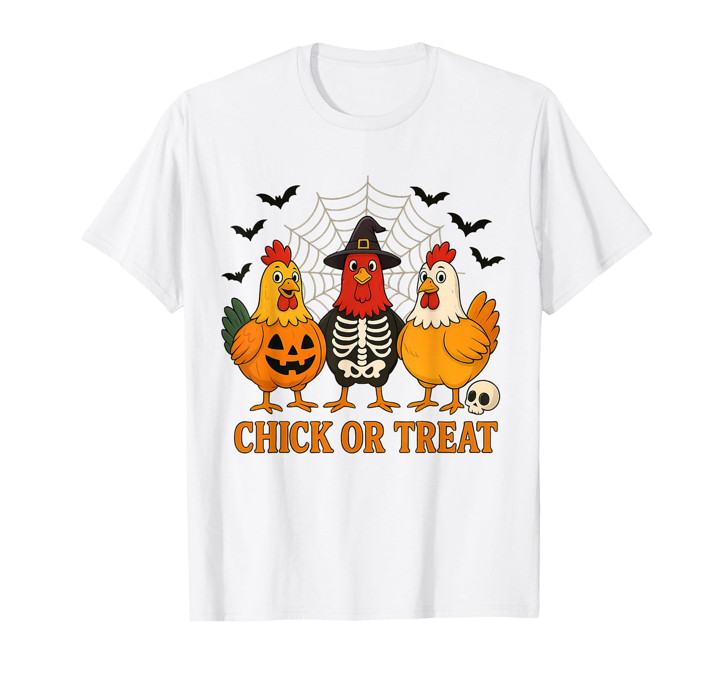 Funny Halloween Chicken Trio Pumpkin Skeleton and Witch T-Shirt