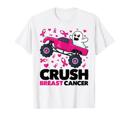 Crush Breast Cancer Awareness Monster Truck Halloween Ghost T-Shirt