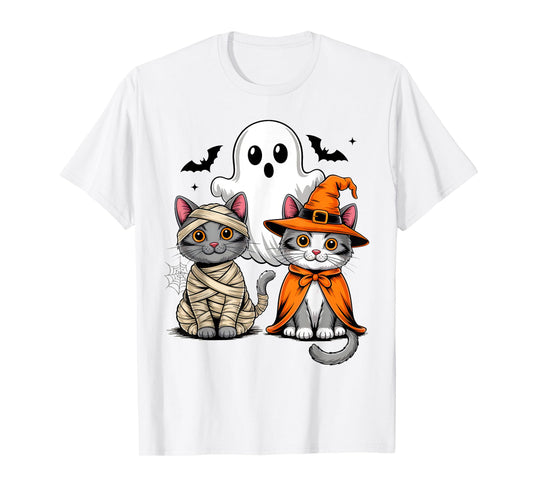 Cute Black Cat Ghost Witch Halloween Costume Men Women Kids T-Shirt