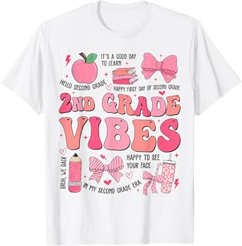 Girls 2nd Grade Vibes Coquette Bow Back to School Teacher T-Shirt