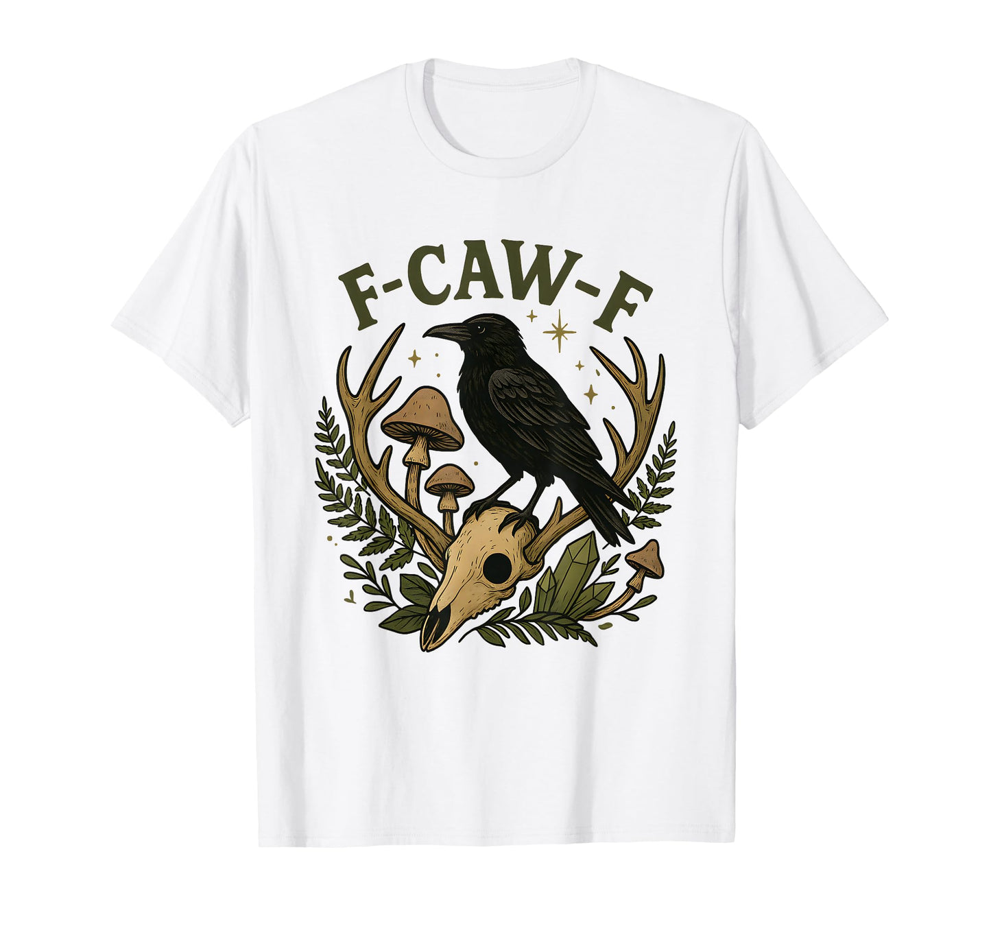 Black Crow F-Caw-F Funny Halloween Moon Gothic Adult Humor T-Shirt