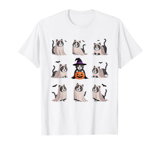 Cute Ghost Cat Funny Halloween Outfit Costumes Black Cat T-Shirt