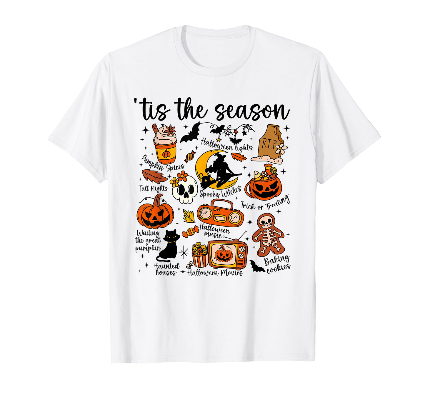 Tis The Season Halloween Doodle Tee Cute Spooky Pumpkin T-Shirt