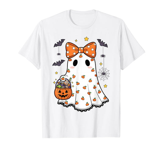 Cute Ghost with Bow Boo Halloween Costume Toddler Girl Women T-Shirt