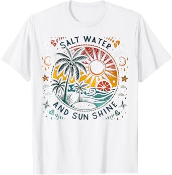 Salt Water And Sun Shine Beach Palm Tree Summer Vacation T-Shirt