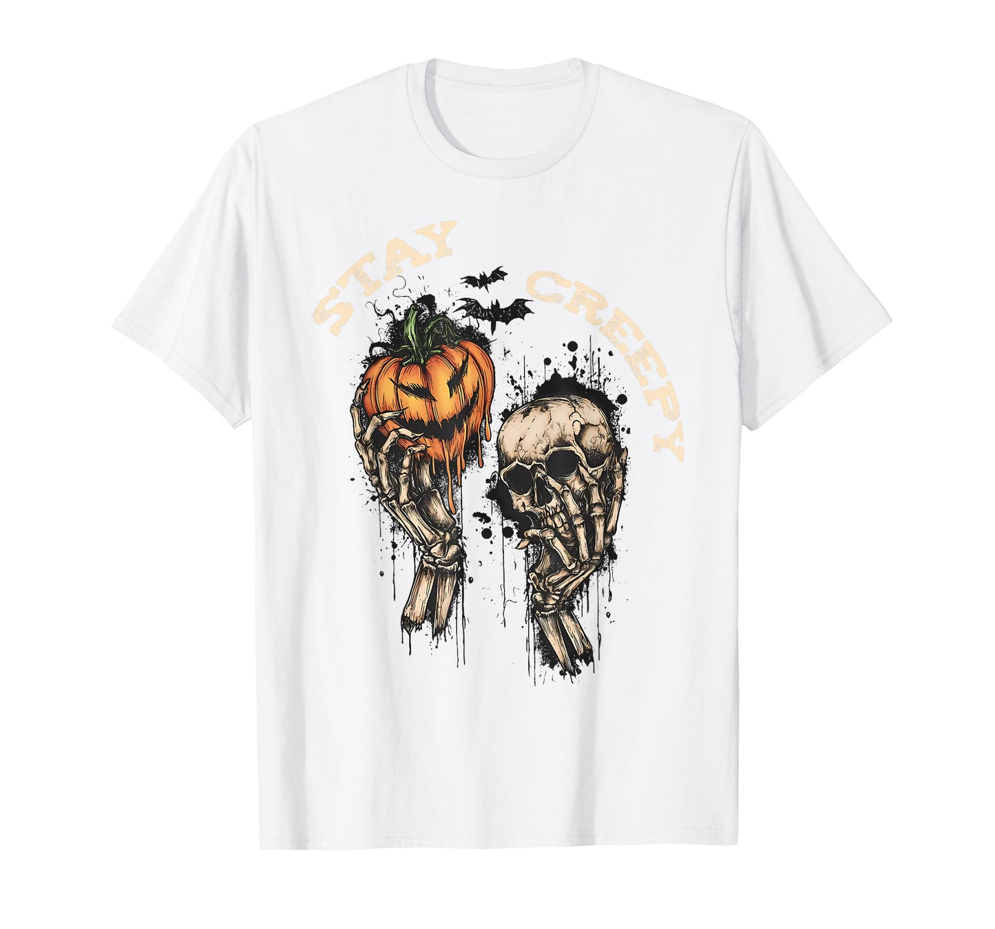 Stay Creepy Dripping Heart Halloween Skeleton Hand Spooky T-Shirt