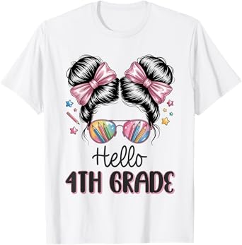 Back To School Coquette Bow Teacher Hello Fourth Grade Girls T-Shirt