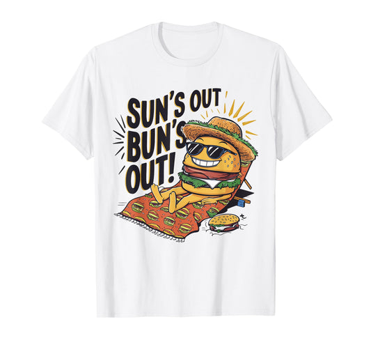 Sun's Out Bun's Out Funny Summer Cheeseburger Food Lover T-Shirt for Men Women
