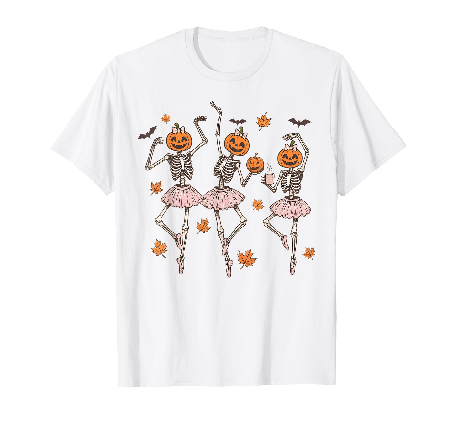 Girls Halloween Ballet Skeleton Pumpkin Girls Skeleton Women T-Shirt