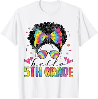 Hello 5th Grade Back To School Black Women Teacher Girls T-Shirt