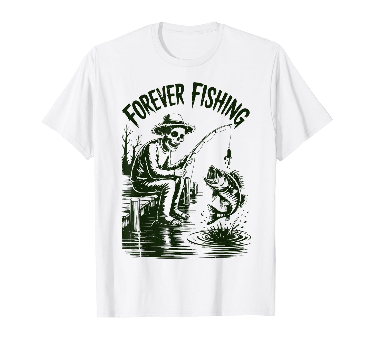 Youth Boy Forever Fishing Halloween Skeleton Funny Fisherman T-Shirt