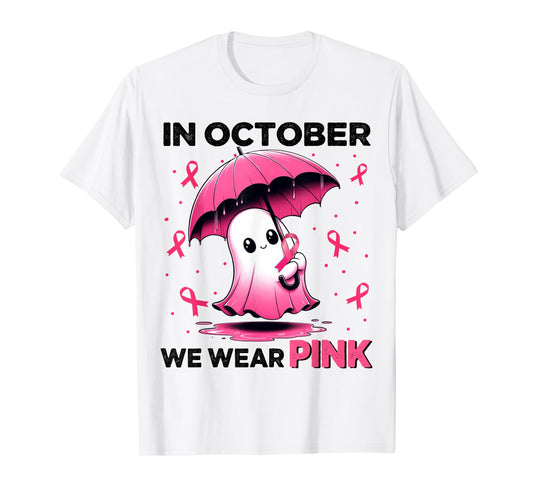 Cute Halloween Boo Ghost In October We Wear Pink Womens Pink T-Shirt