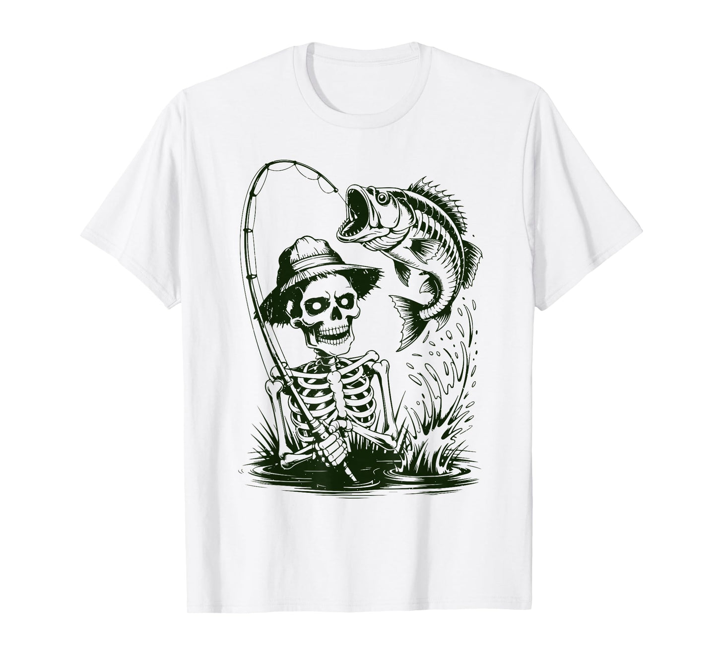 Skeleton Fishing Halloween Bass Fish Dad Funny Fisherman T-Shirt