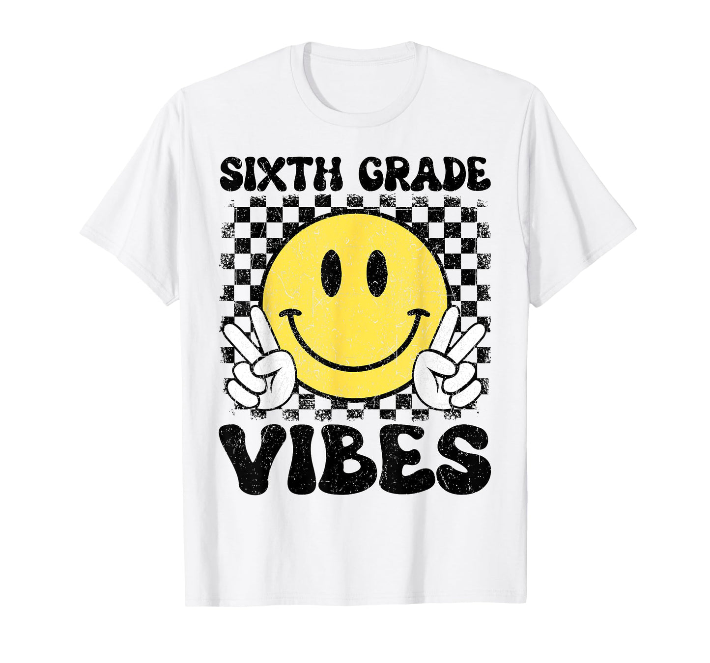6th Sixth Grade Vibes Kids Boys Back To School Checkered T-Shirt