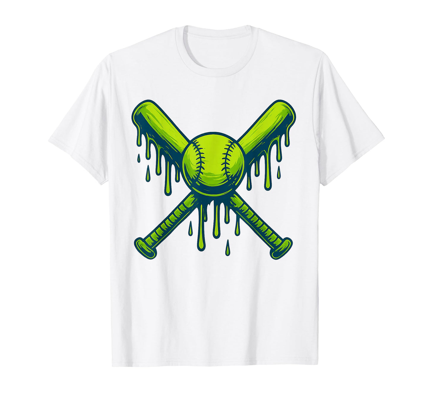 Baseball ice Cream drip Boys Green Ice Cream Drip Baseball T-Shirt
