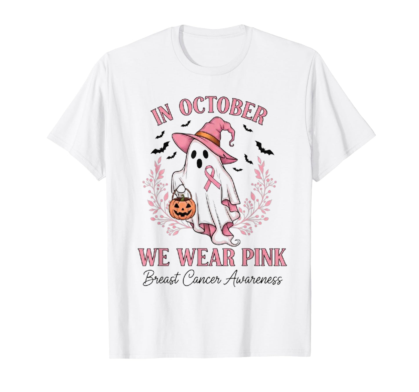 in October We Wear Pink Shirt Ghost Breast Cancer Awareness T-Shirt
