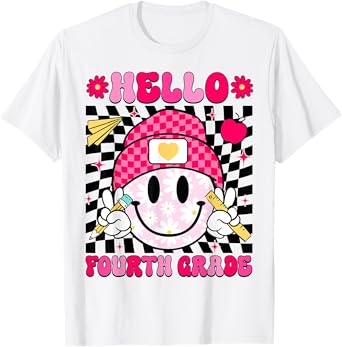 Hello Fourth Grade Smile Face 4th Grade Back To School T-Shirt