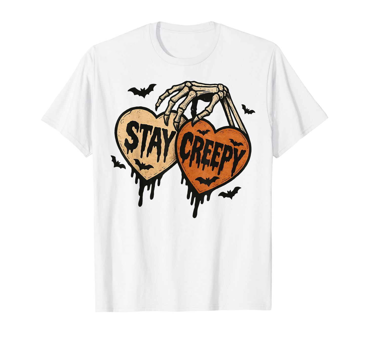 Stay Creepy Dripping Heart Halloween Skeleton Hand Spooky T-Shirt