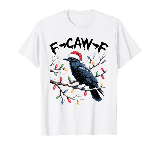 Crow F-CAW-F Black Bird Gothic Christmas Lights Santa Hat T-Shirt