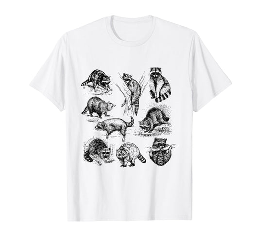 Cute Raccoon Drawing Racoon Portrait Sketch Wild Trash Panda T-Shirt