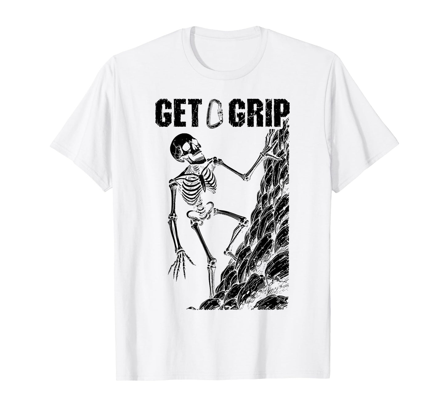 Rock Climbing Climber Skeleton Get A Grip Halloween Climbers T-Shirt