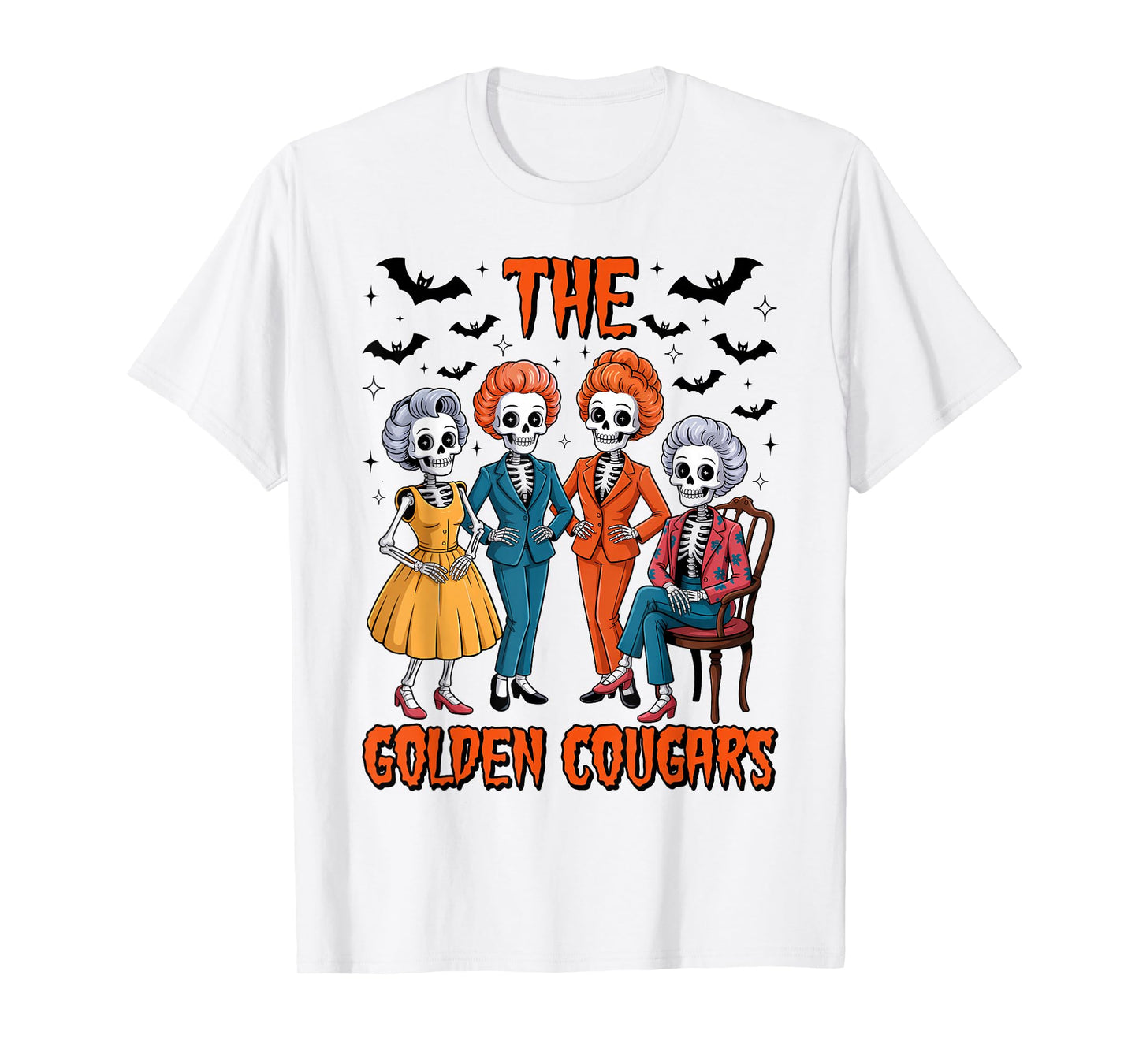 The Golden Cougars Funny 90s Halloween Spooky Skeletons T-Shirt