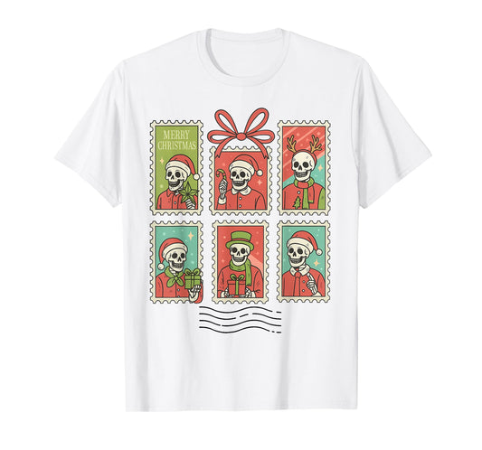 Cute Skeleton Christmas Apparel, Skeleton with Santa Hat T-Shirt