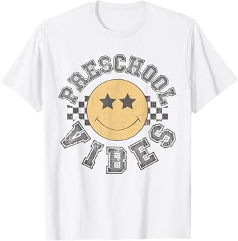 Retro Preschool Vibes Teacher Student 1st Day Back To School T-Shirt