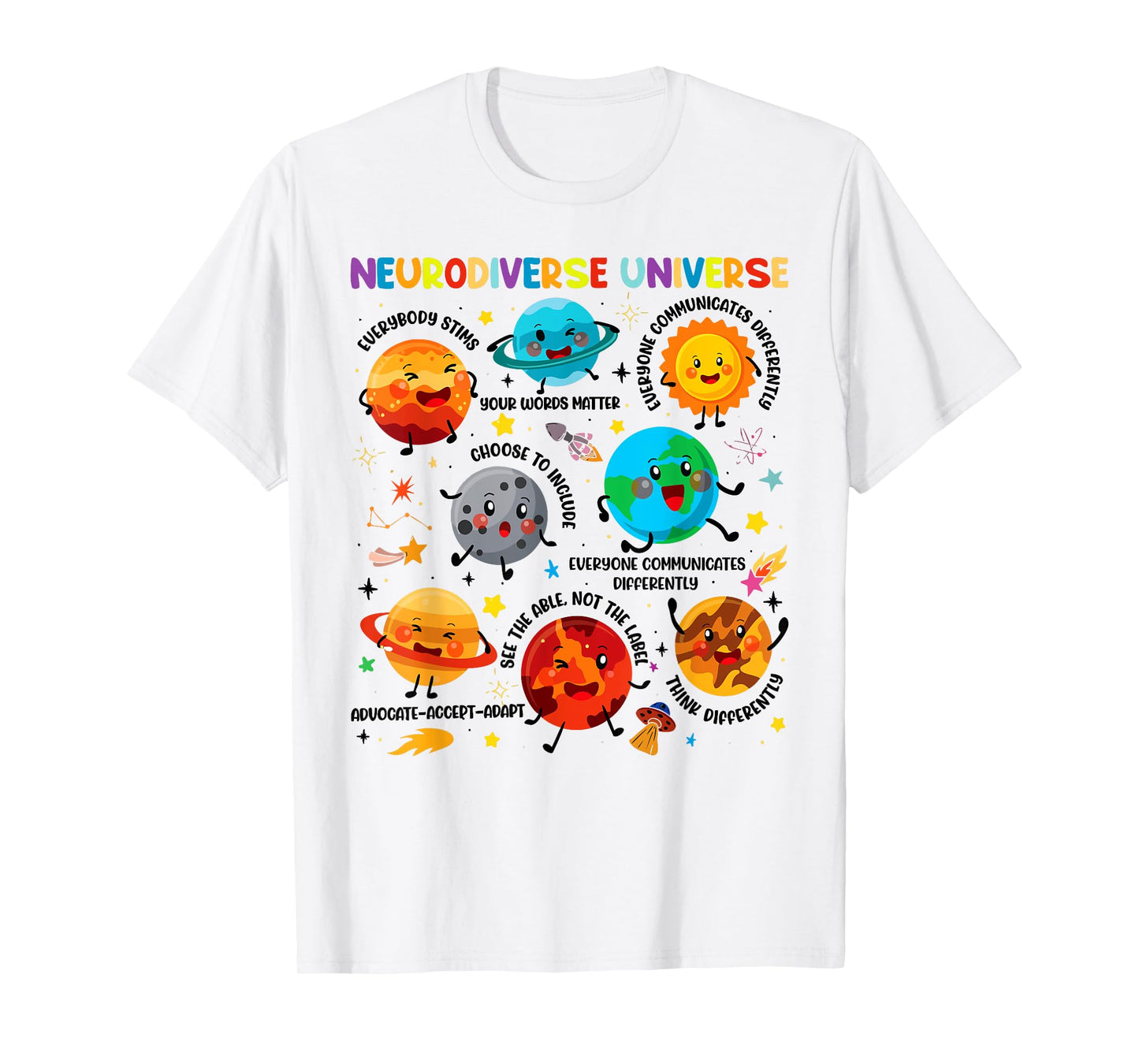 Neurodiverse Universe Space Planet Special Education Teacher T-Shirt