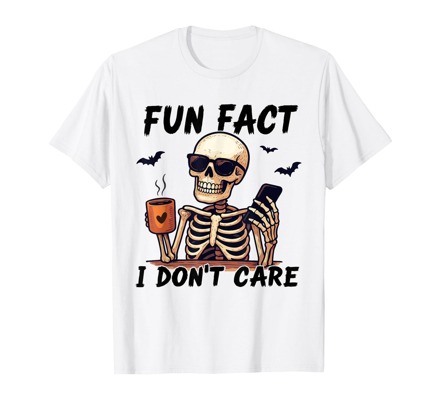 Fun Fact I Don't Care Spooky Skeleton Drinking Coffee Womens T-Shirt