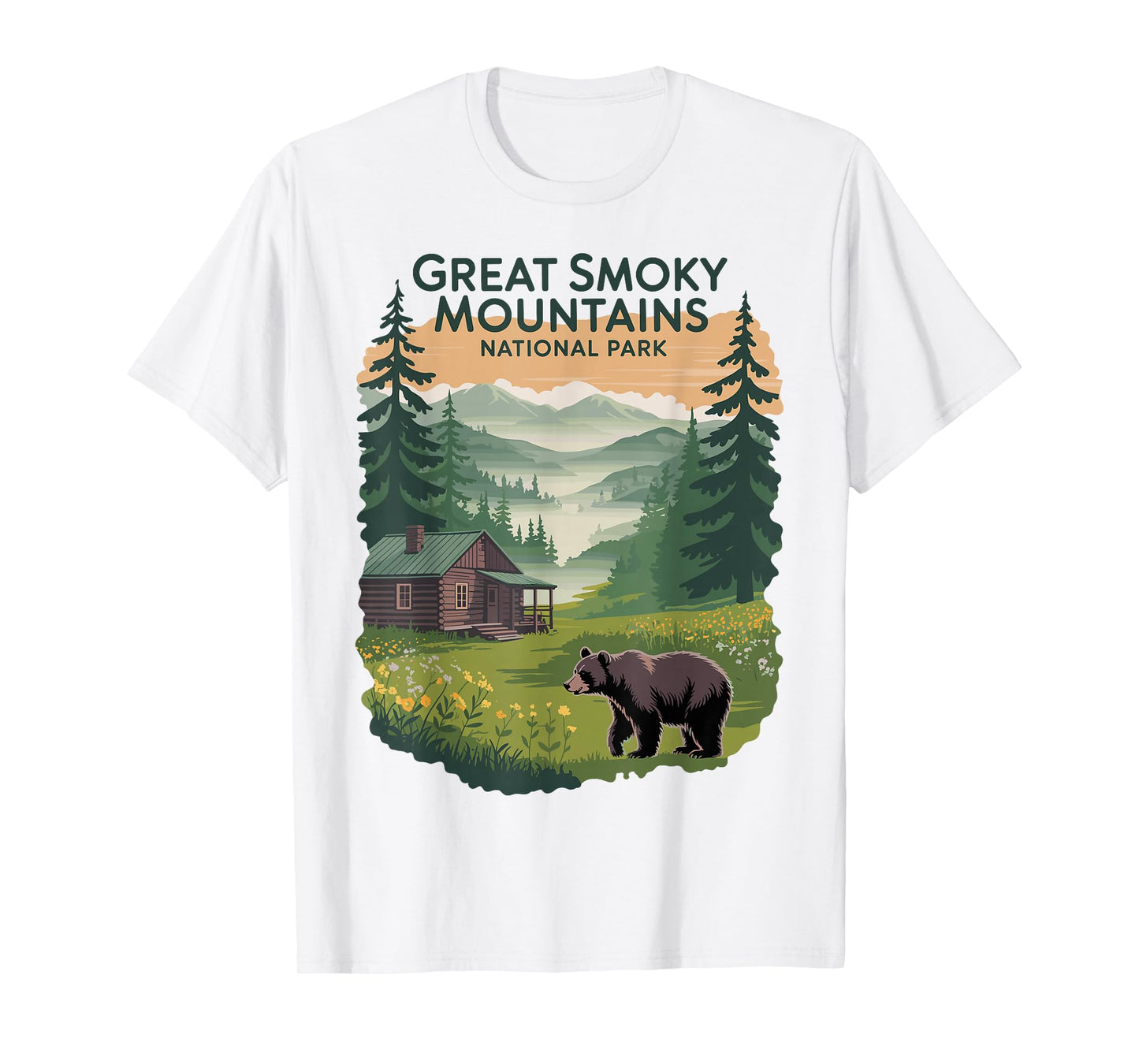 Great Smoky Mountains Cabin Bear Nature Souvenir Appalachian T-Shirt