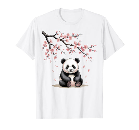 Cute Panda Sakura Cherry Blossoms Sumi-E Japanese Aesthetic T-Shirt