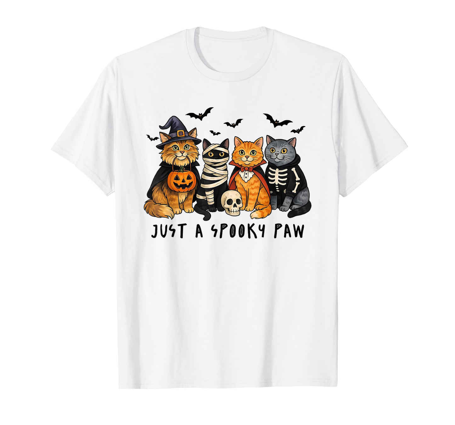 Just a Spooky Paw Halloween Cat Funny Cute Mummy Skeleton T-Shirt
