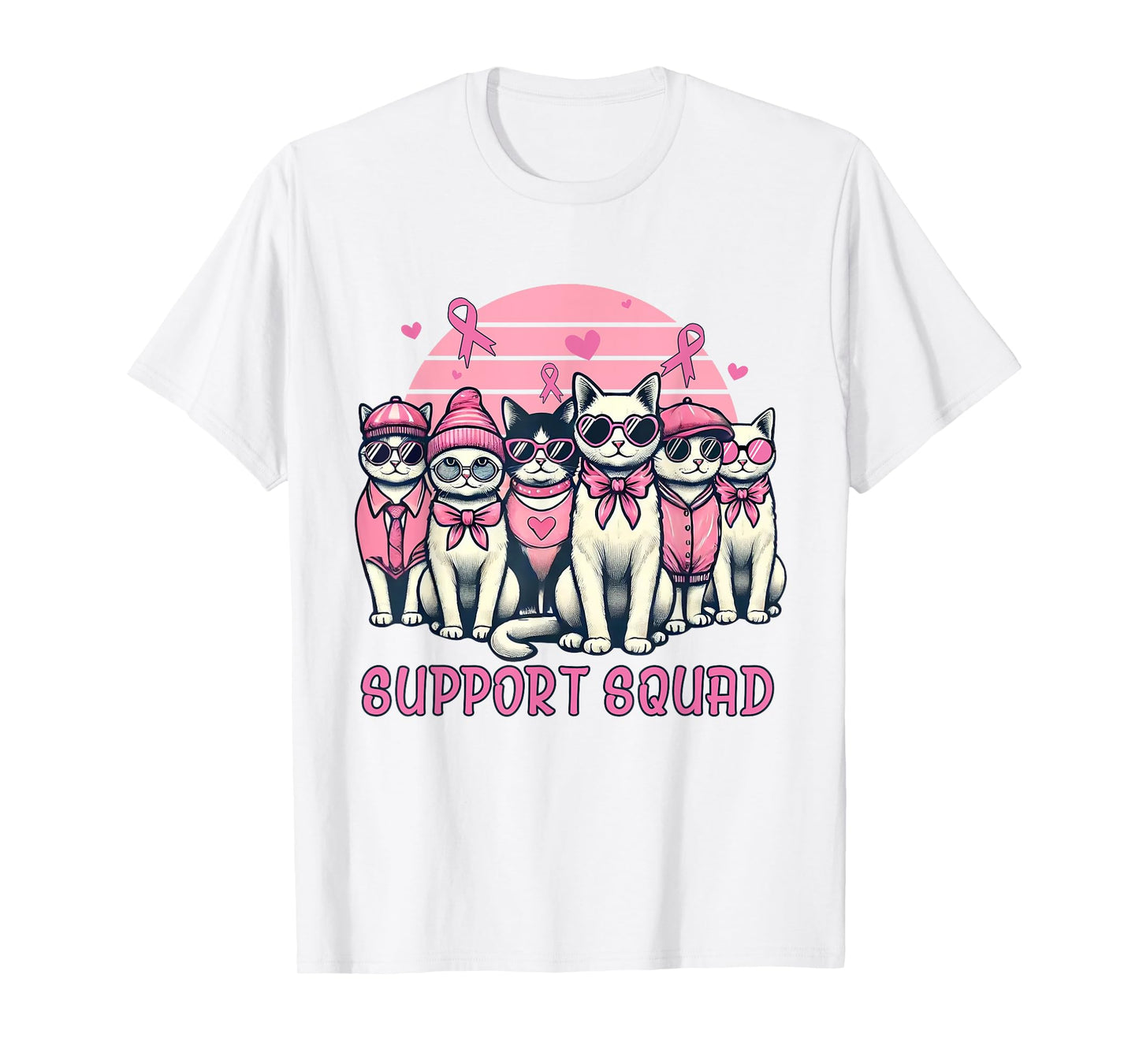 Support Squad Breast Cancer Women Cat Lover Pink Ribbon T-Shirt