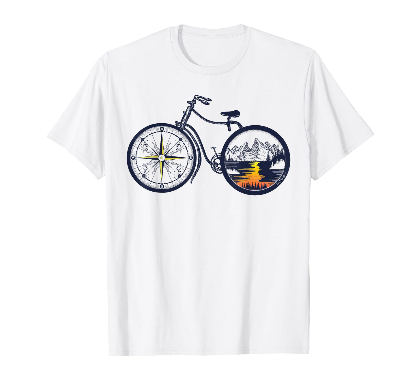 Retro Bicycle with Compass and Mountains - Cycling T-Shirt