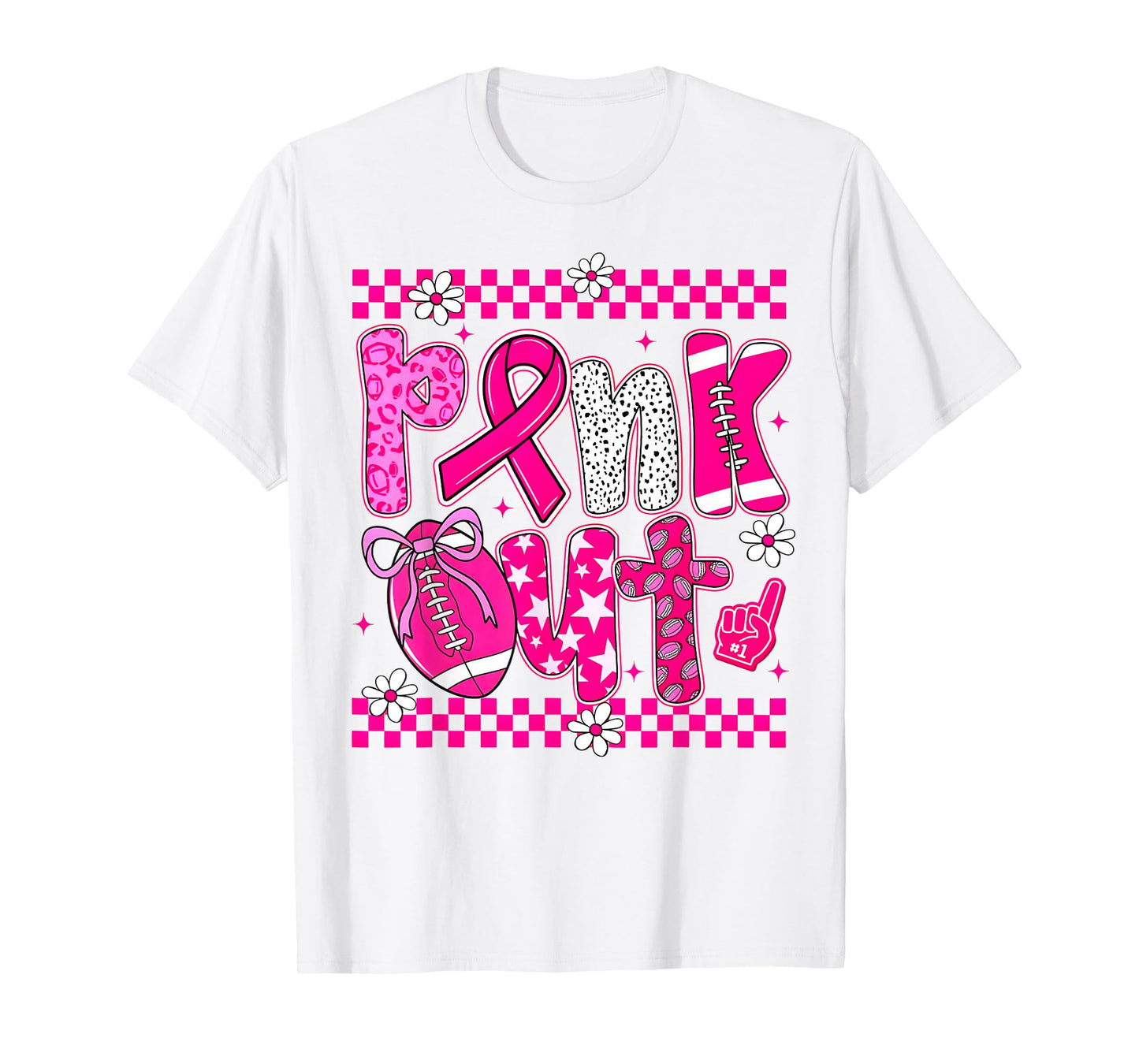 Pink Out Breast Cancer Football Coquette Bow Mom Girls Women T-Shirt