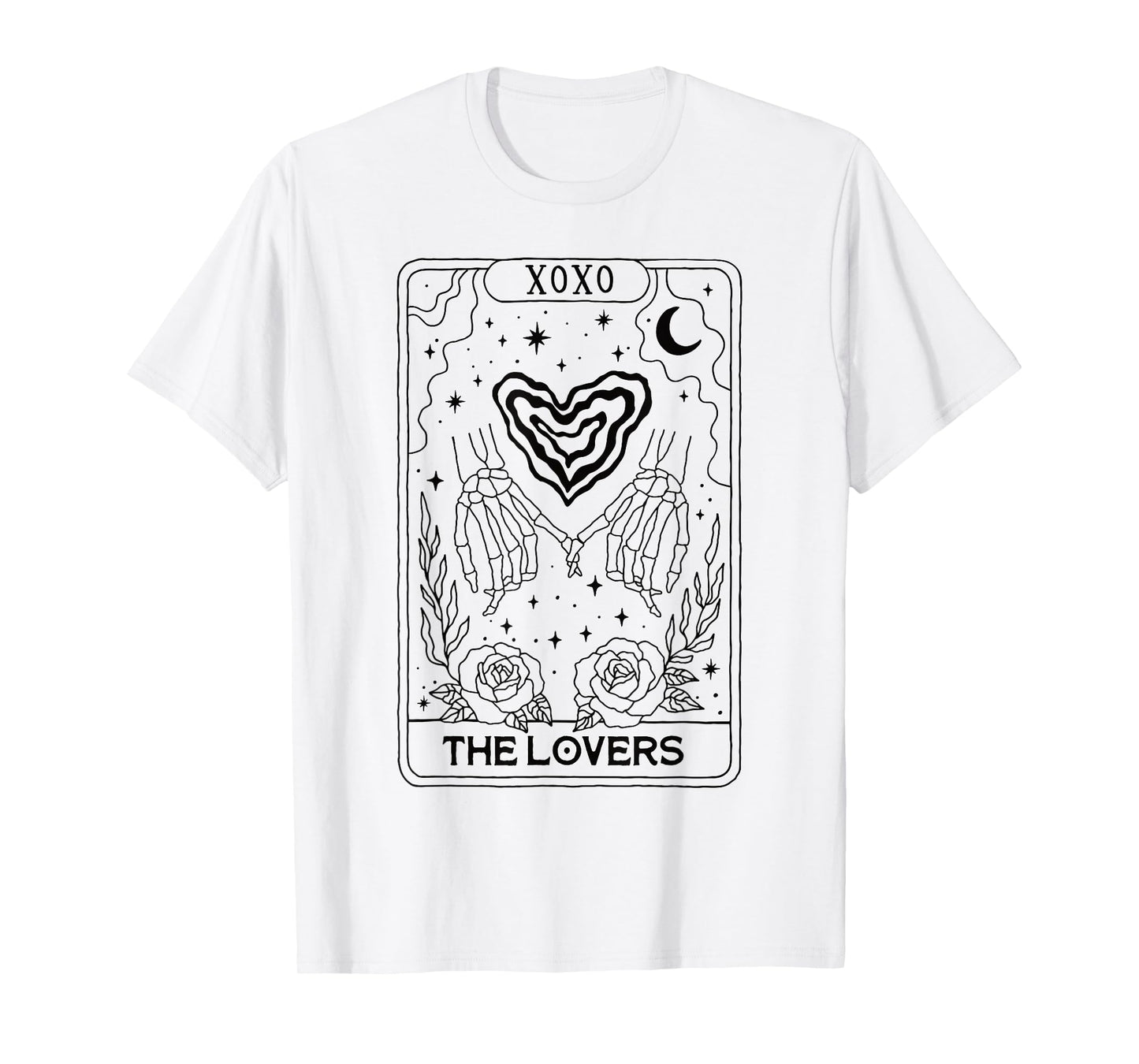 Tarot Card The Lovers Skeleton Hands Roses Gothic Occult T-Shirt