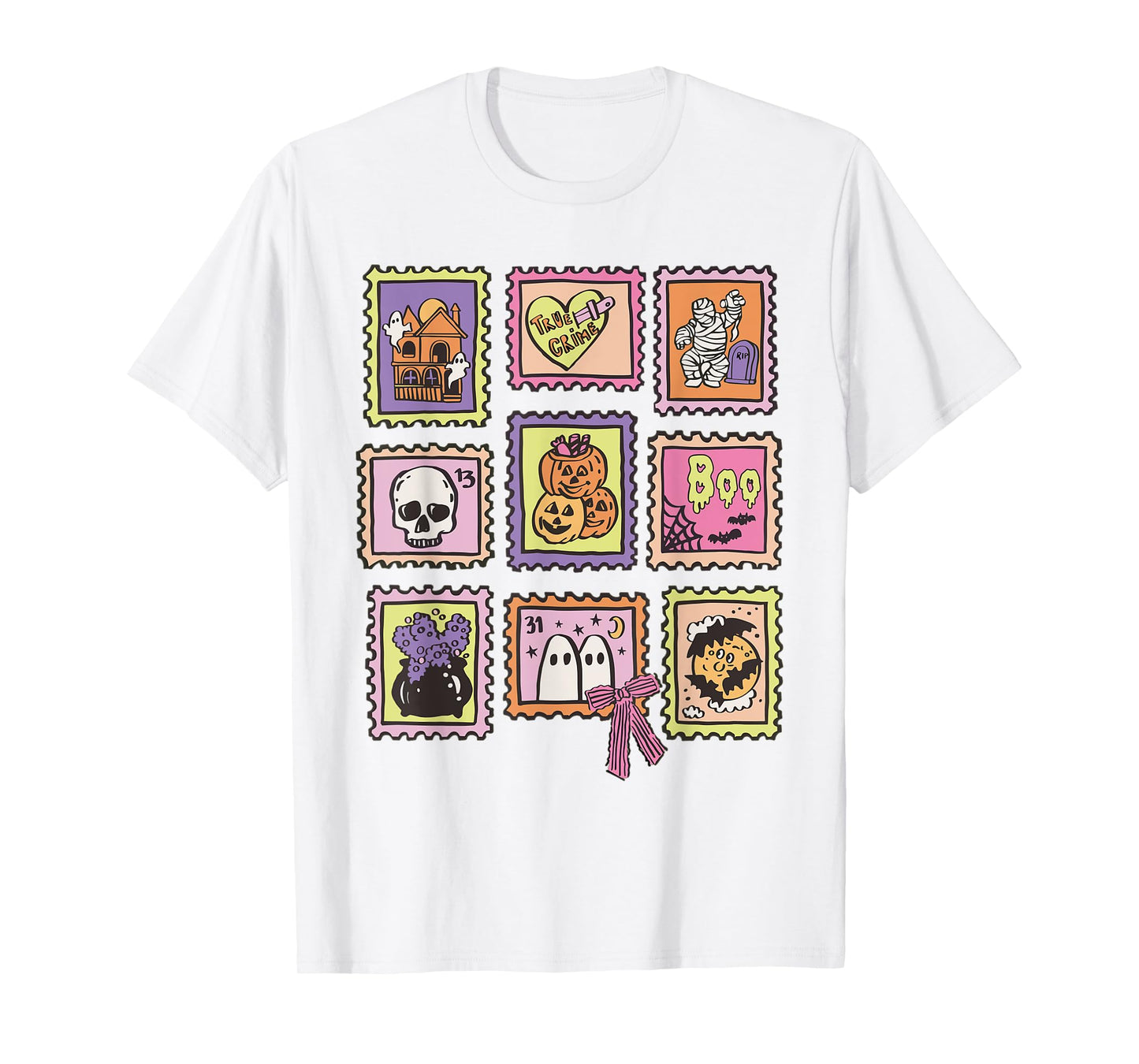 Halloween Stamp Icons Funny Halloween Boo Ghost Skeleton T-Shirt