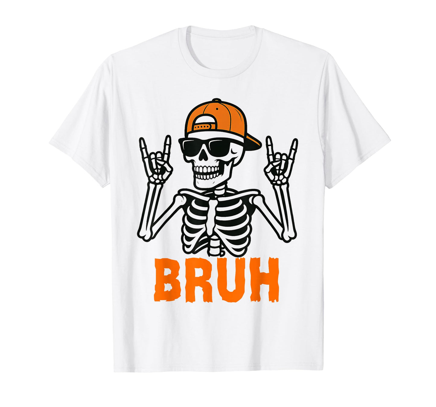 Bruh Funny Skeleton Rock On Halloween Graphic tee Men Kids T-Shirt