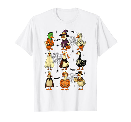 Cute Gooses Witch Pumpkin Skeleton Costume Cosplay Halloween T-Shirt
