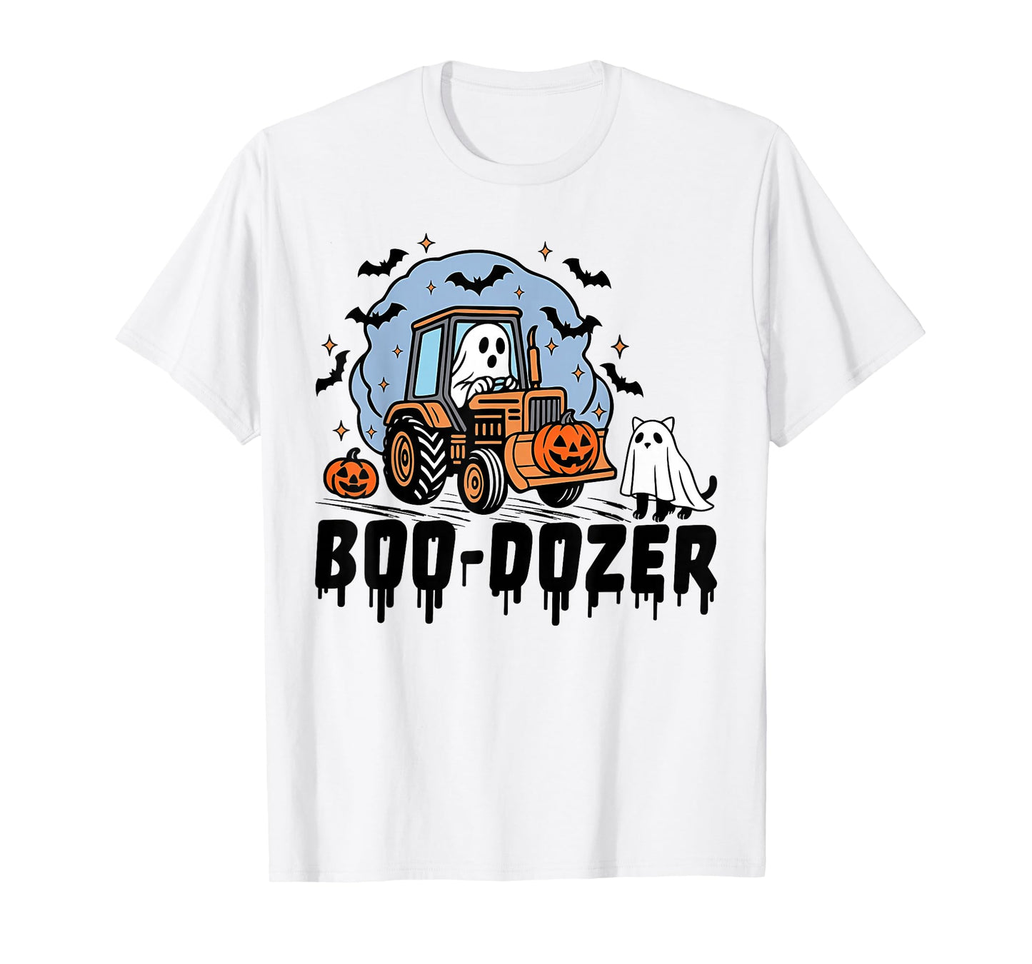 Retro Bulldozer Halloween Boo Dozer Construction Truck Kids T-Shirt