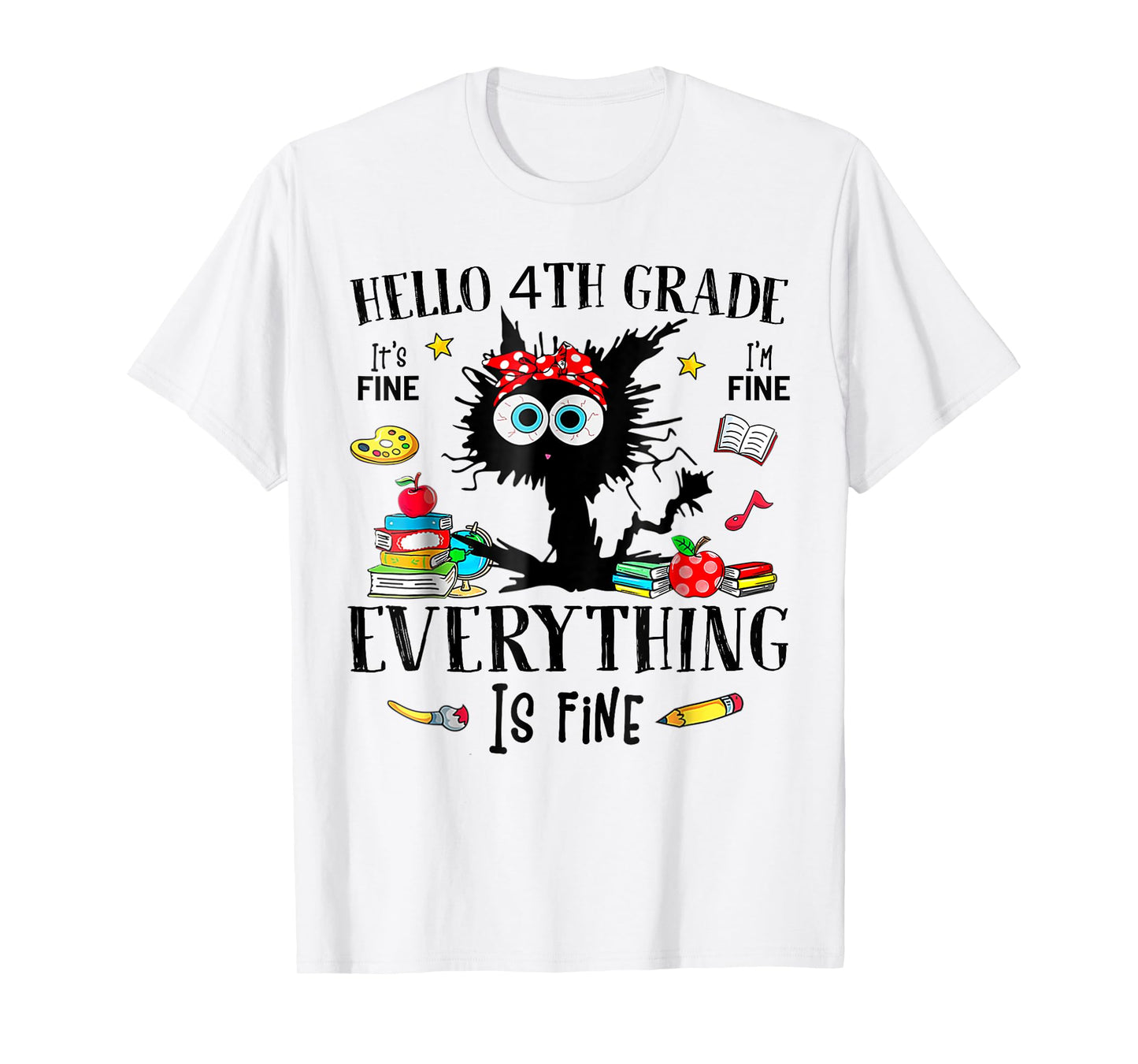 Hello 4th Grade Back To School Teacher & Kids Funny Cat T-Shirt